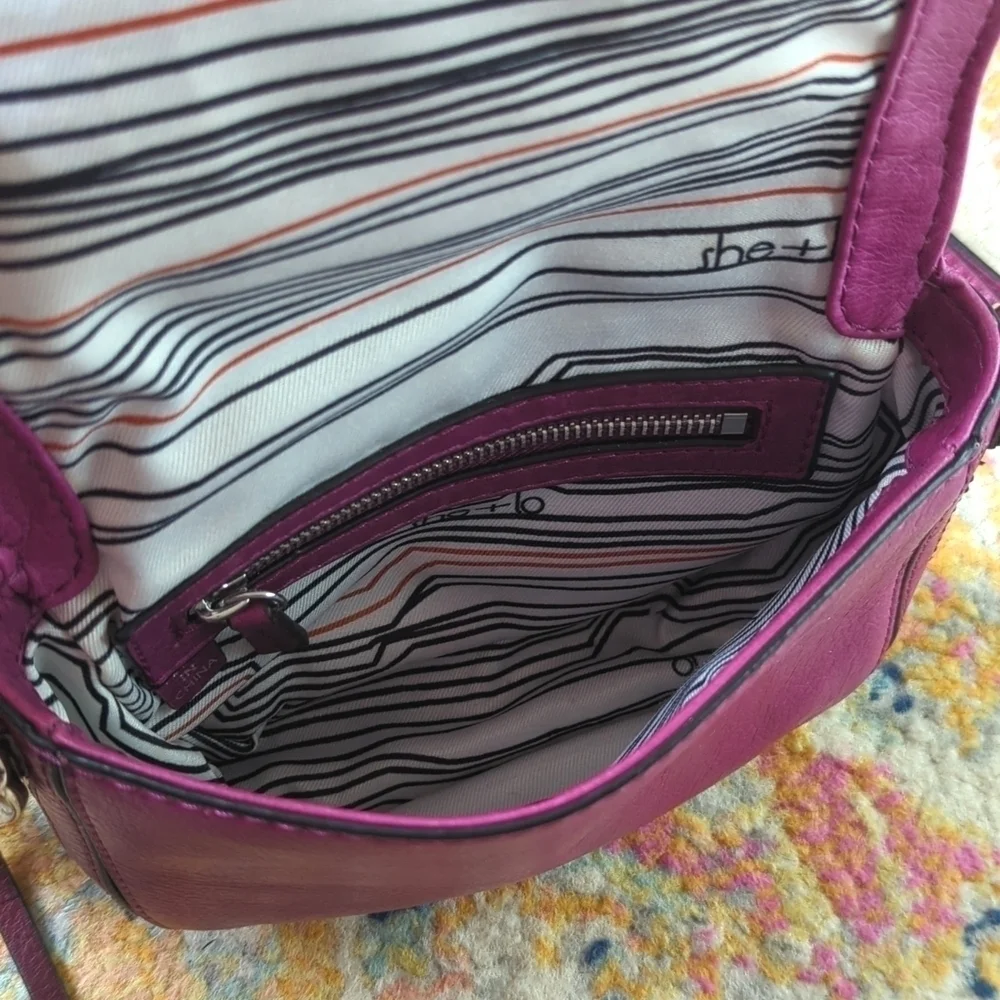 She + Lo Unchartered Leather Mini Crossbody Saddle Bag Plum Purple - Picture 11 of 16